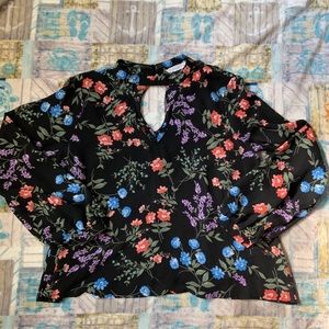 LUSH Floral Keyhole Long Sleeve Blouse